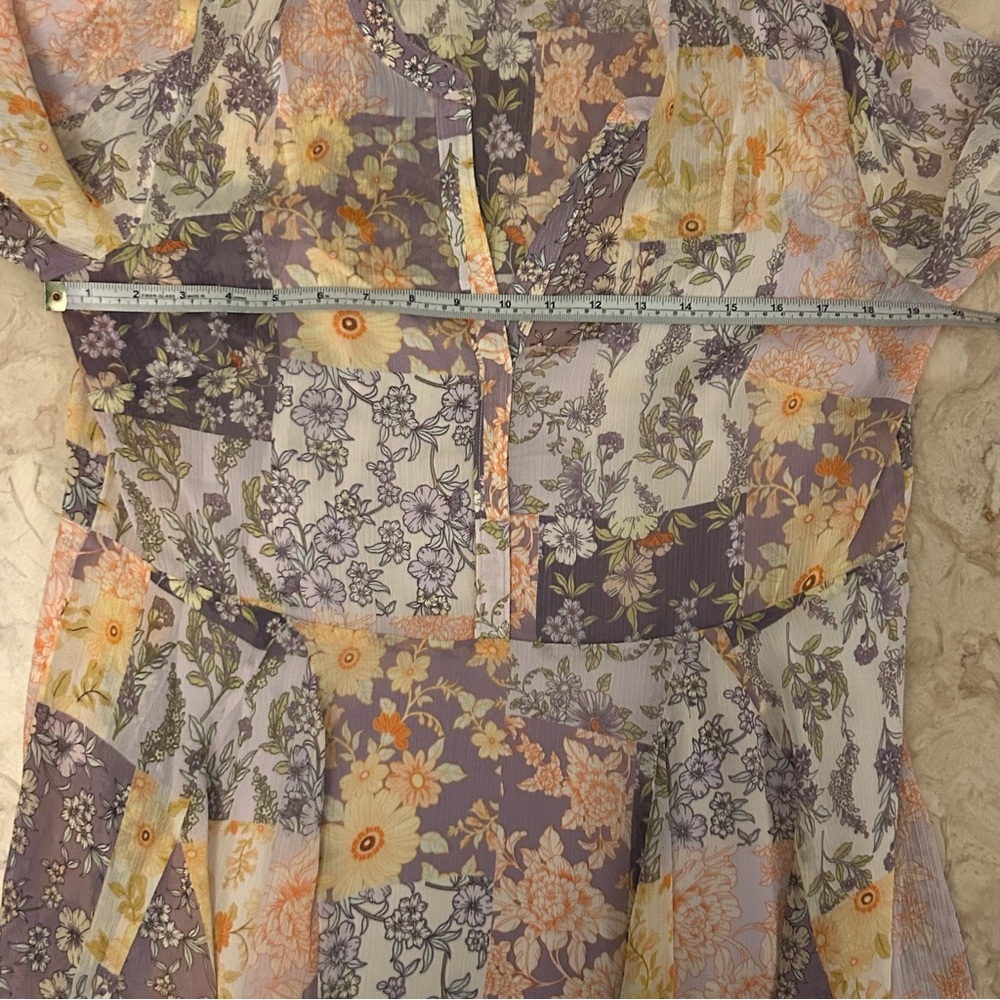 NWT LOFT Women’s Medium Floral Godet Split Neck Swing Dress Purple - Picture 10 of 14